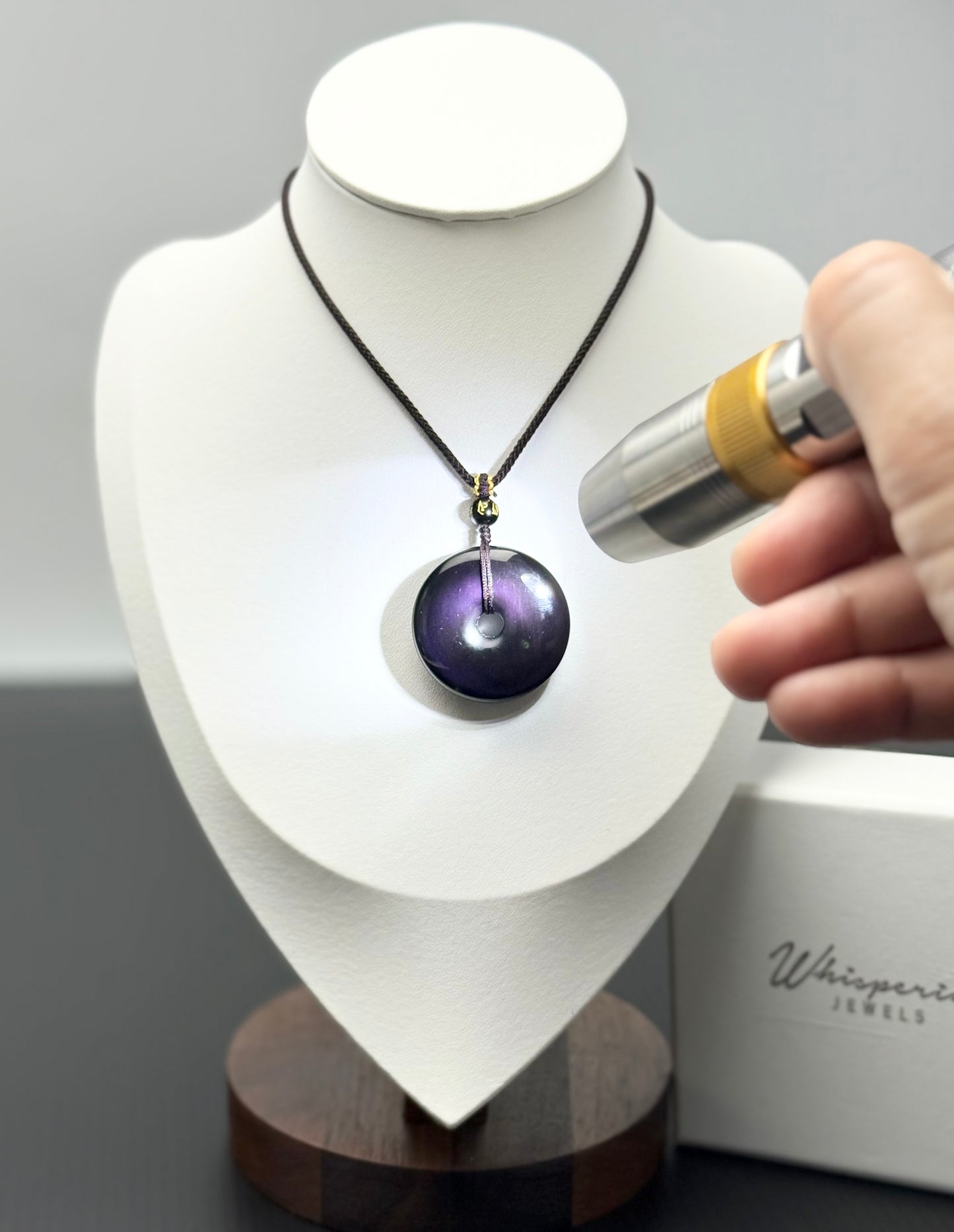 Natural Rainbow Obsidian(彩虹黑耀石)"Pin An" (平安扣) Pendant