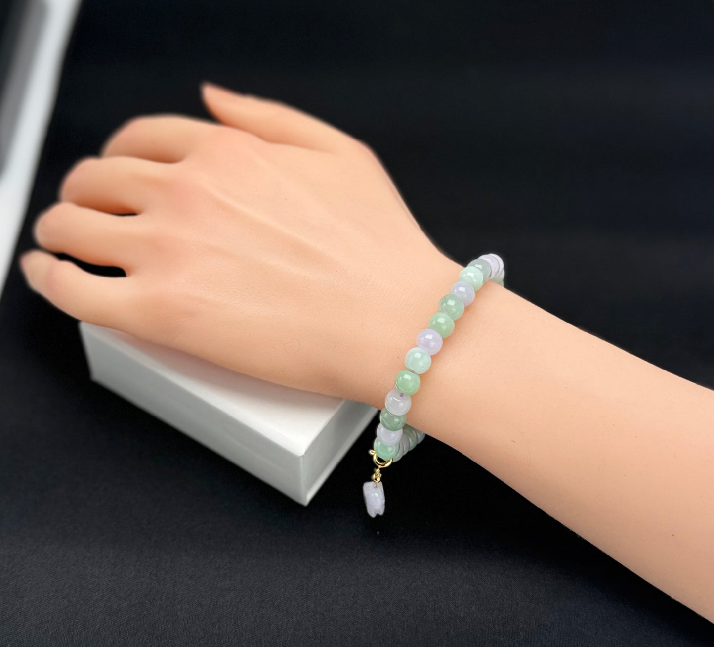 Natural Grade A Jadeite Bead Bracelet with Rabbit Charm