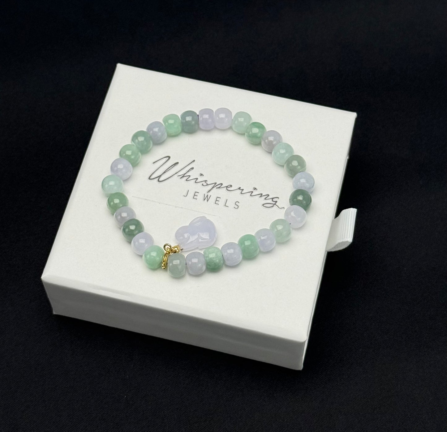 Natural Grade A Jadeite Bead Bracelet with Rabbit Charm