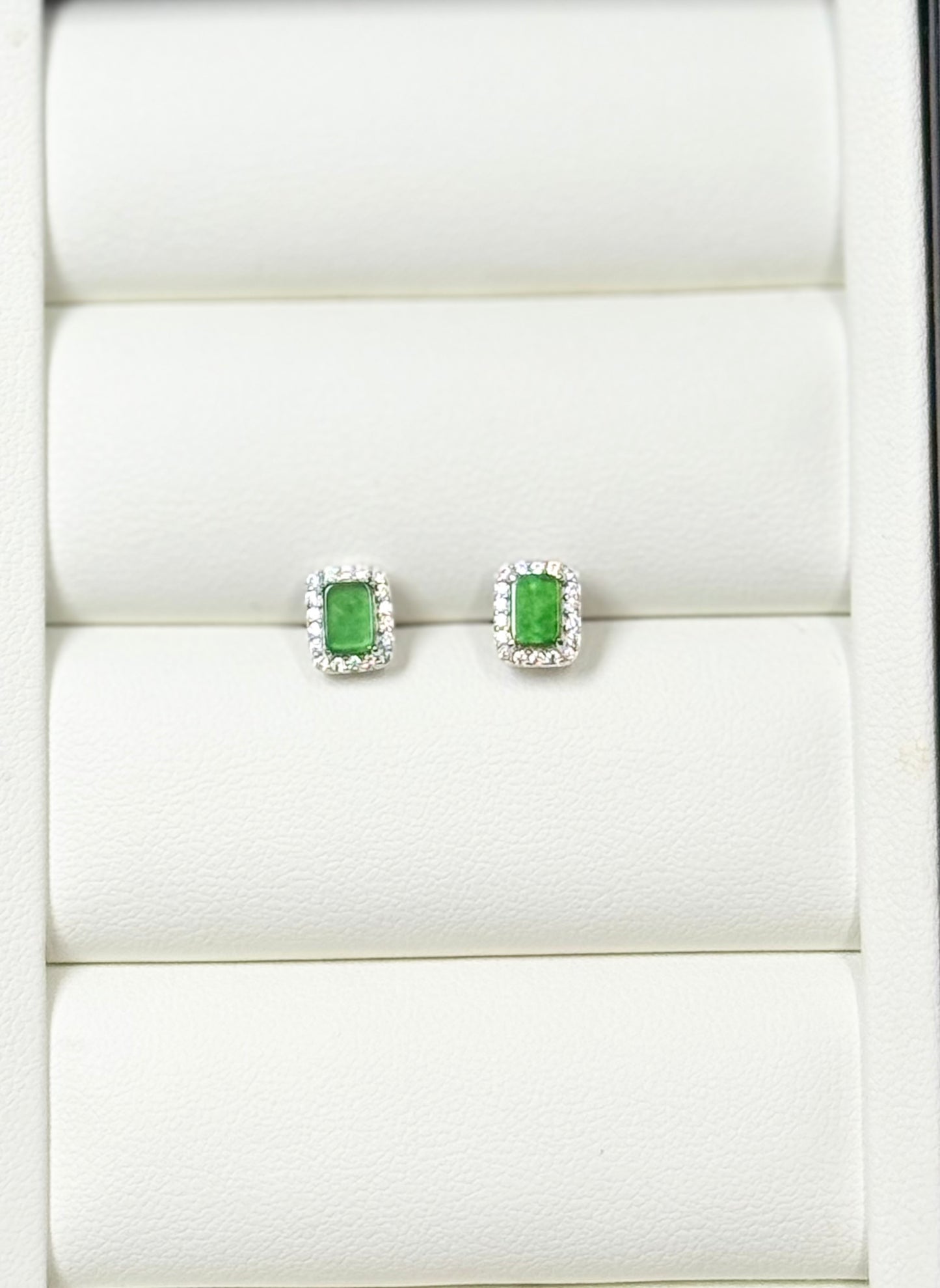 Natural Grade A Icy Green Jadeite Stud Earrings | Elegant Natural Jade Jewelry