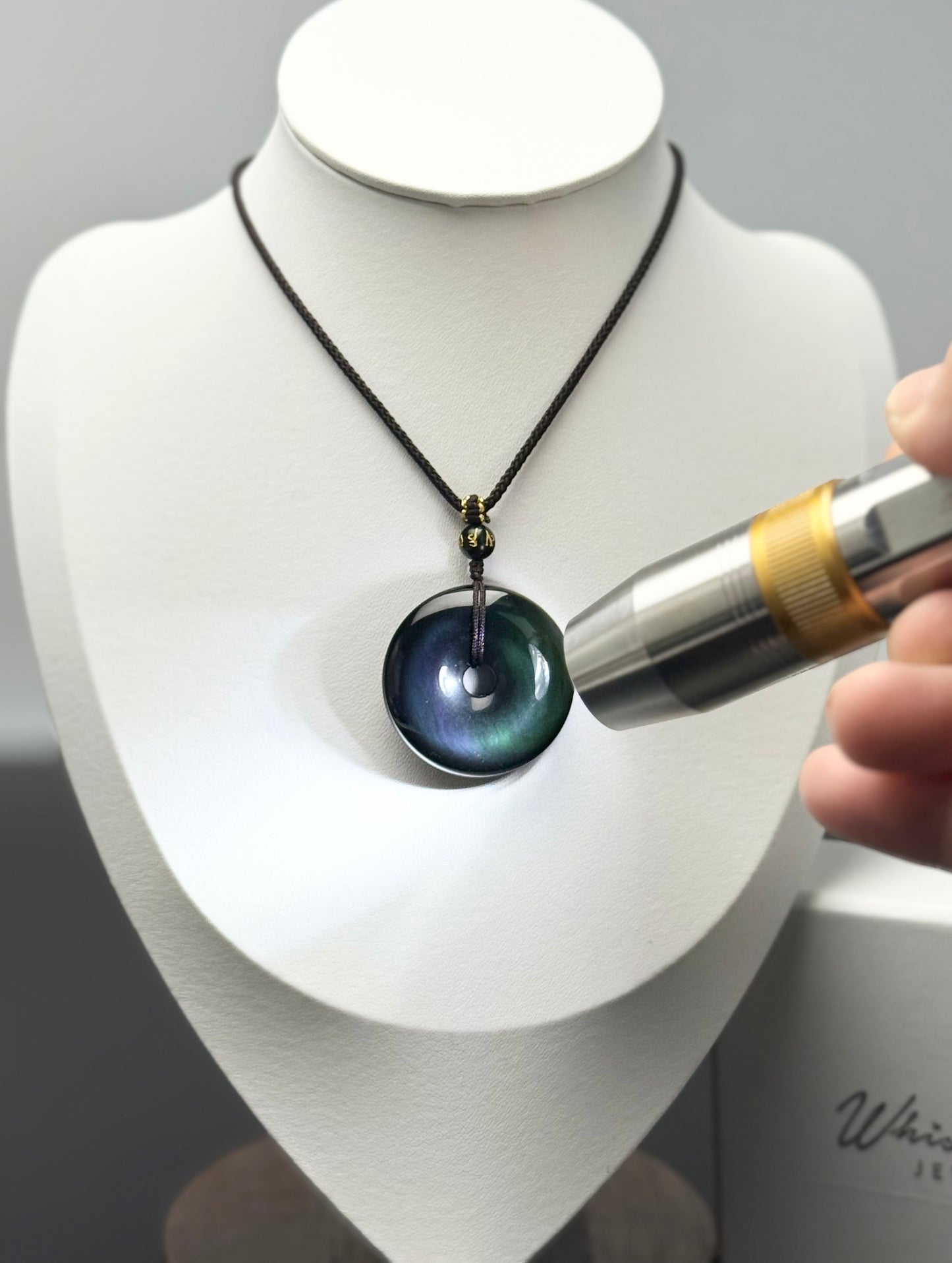 Natural Rainbow Obsidian(彩虹黑耀石)"Pin An" (平安扣) Pendant