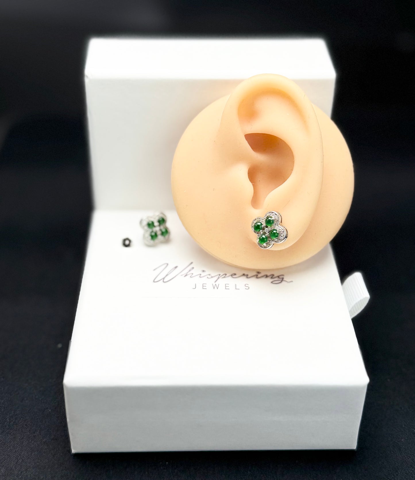 Natural Grade A Clover-Shaped Green Jadeite Earring | Classic Charm with a Touch of Nature