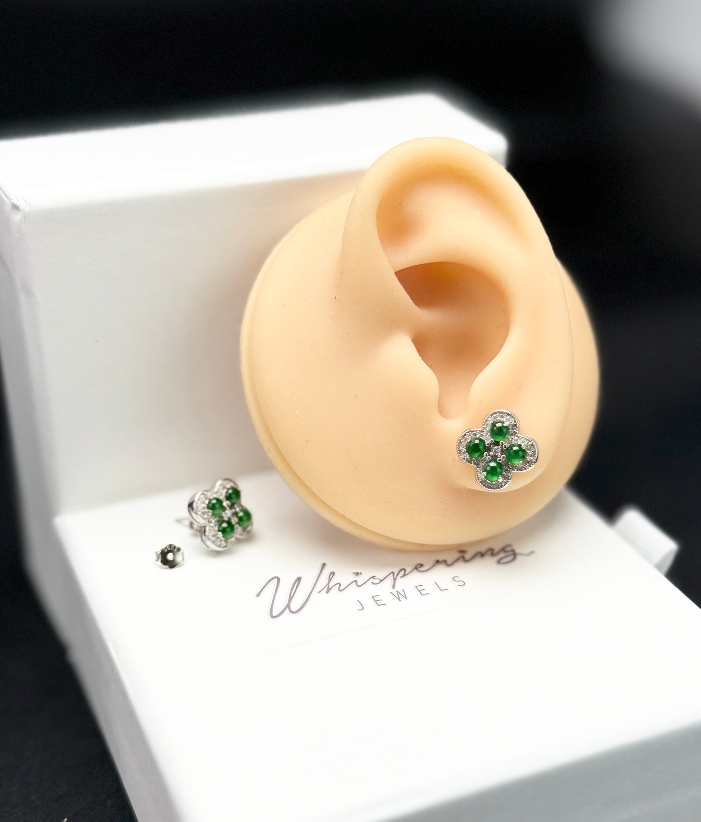 Natural Grade A Clover-Shaped Green Jadeite Earring | Classic Charm with a Touch of Nature