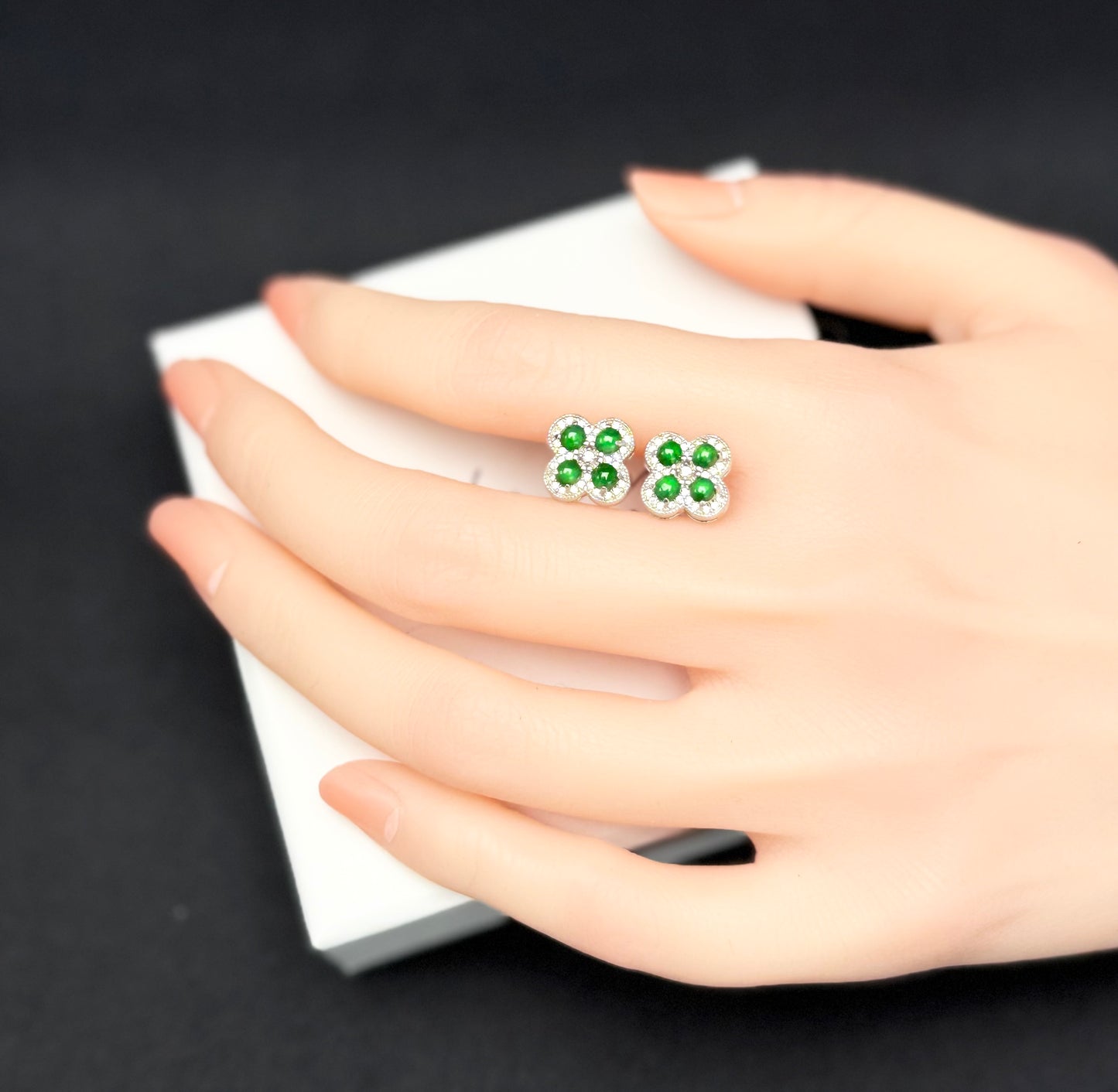 Natural Grade A Clover-Shaped Green Jadeite Earring | Classic Charm with a Touch of Nature