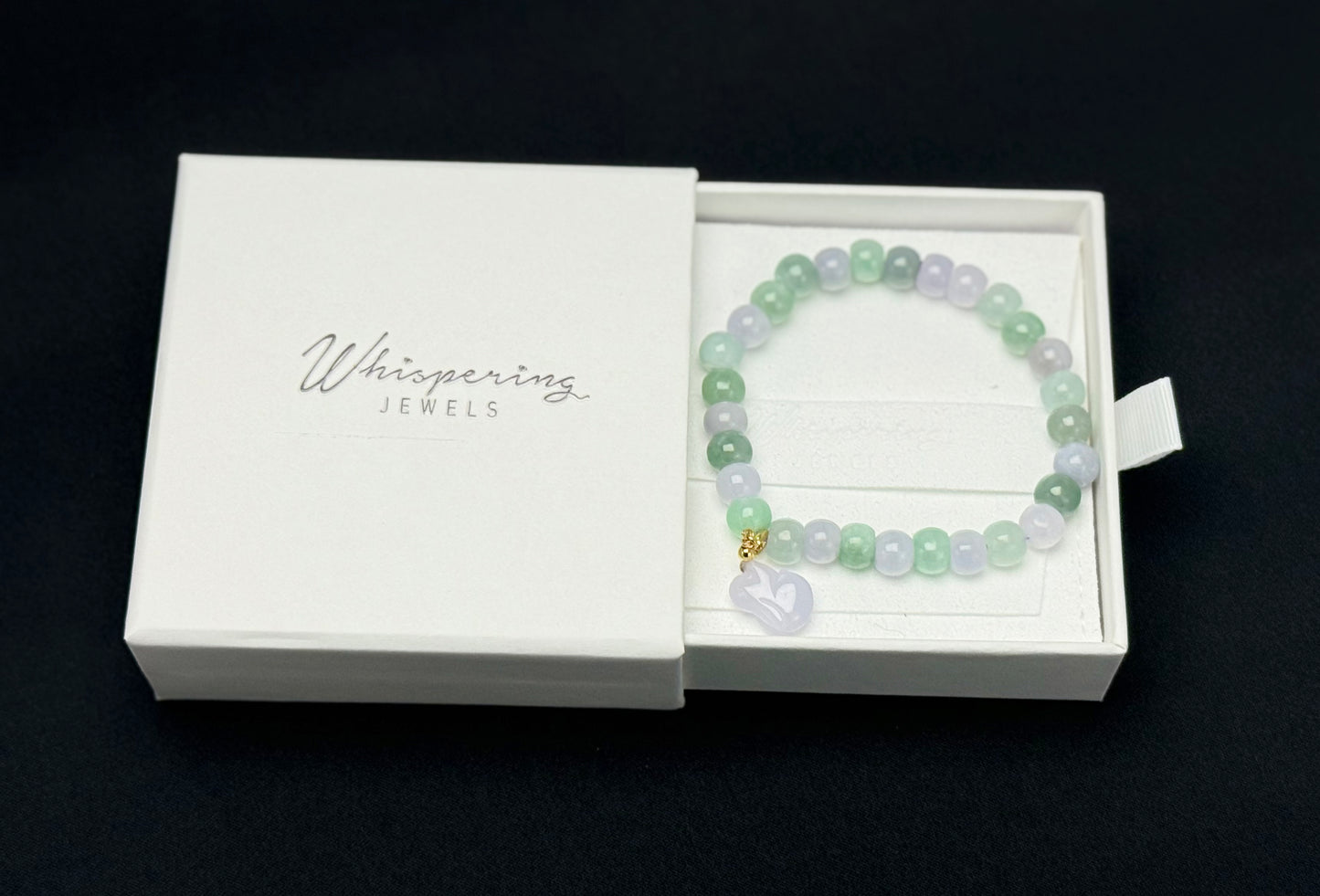 Natural Grade A Jadeite Bead Bracelet with Rabbit Charm