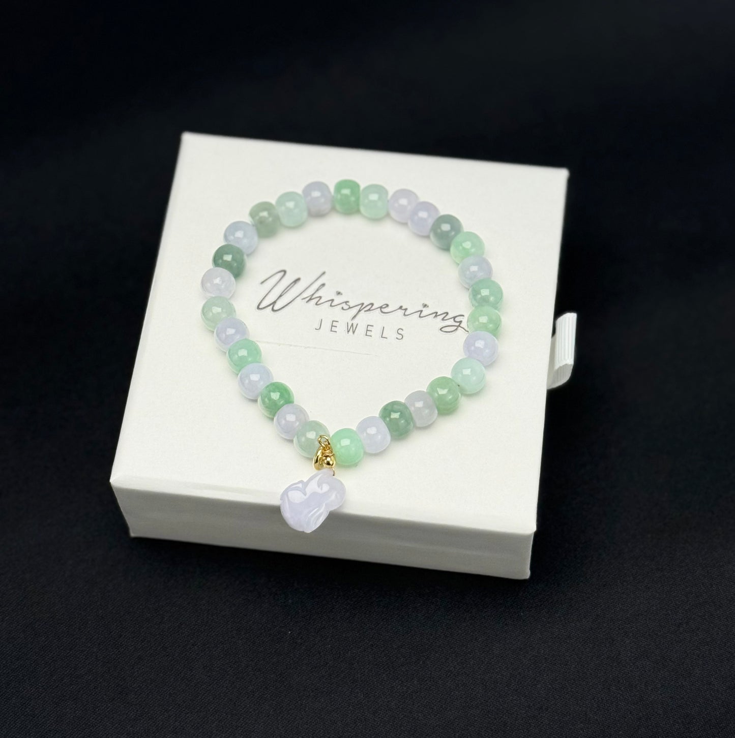 Natural Grade A Jadeite Bead Bracelet with Rabbit Charm