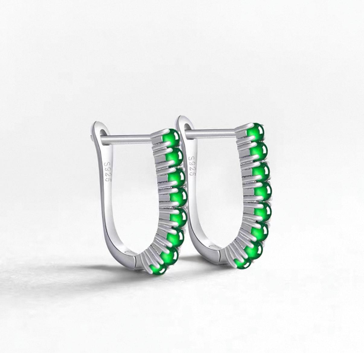 Natural Grade A Elegant Green Jadeite Hoop Earrings