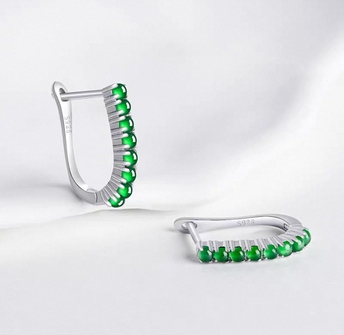 Natural Grade A Elegant Green Jadeite Hoop Earrings