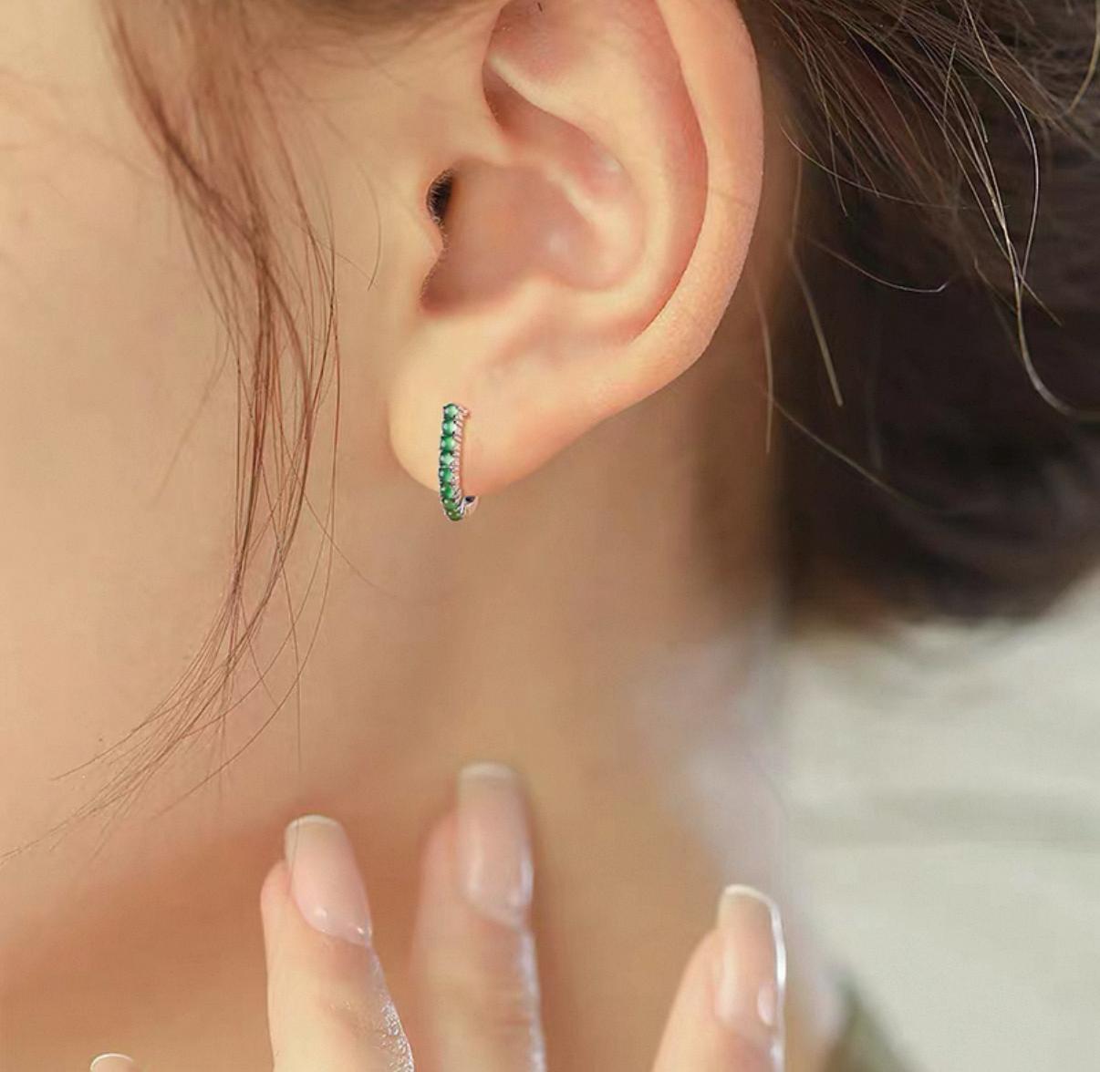 Natural Grade A Elegant Green Jadeite Hoop Earrings