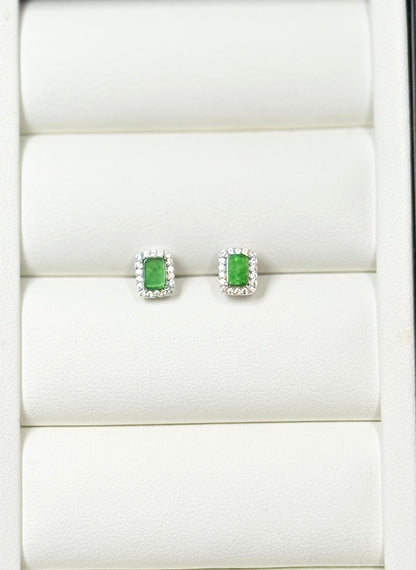 Natural Grade A Icy Green Jadeite Stud Earrings | Elegant Natural Jade Jewelry