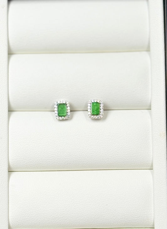 Natural Grade A Icy Green Jadeite Stud Earrings | Elegant Natural Jade Jewelry