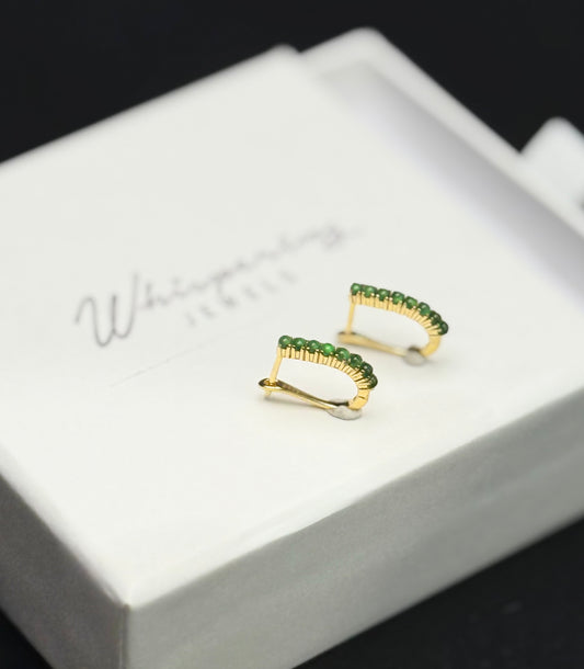 Natural Grade A Elegant Green Jadeite Hoop Earrings