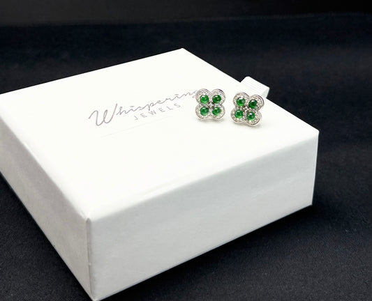 Natural Grade A Clover-Shaped Green Jadeite Earring | Classic Charm with a Touch of Nature