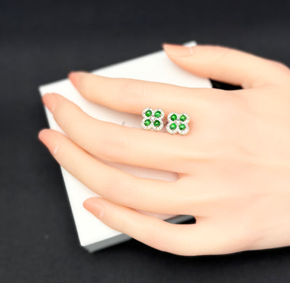 Natural Grade A Clover-Shaped Green Jadeite Earring | Classic Charm with a Touch of Nature