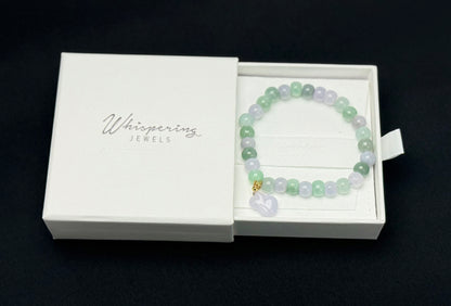 Natural Grade A Jadeite Bead Bracelet with Rabbit Charm