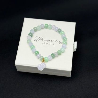 Natural Grade A Jadeite Bead Bracelet with Rabbit Charm