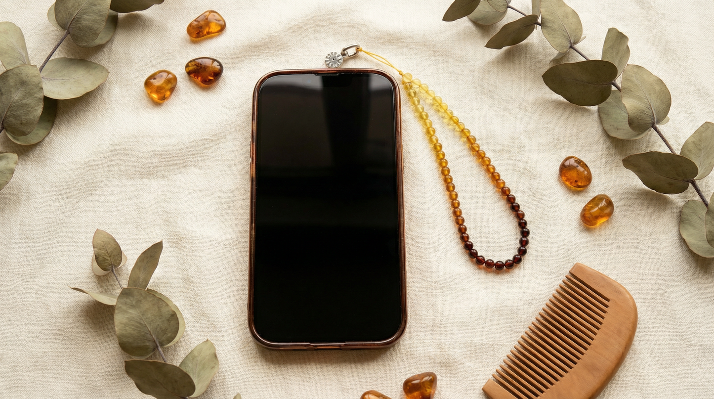 Golden Amber & Blood Amber 琥珀 Handphone Accessories Chain — Elegant, Lightweight & Full of Warm Energy
