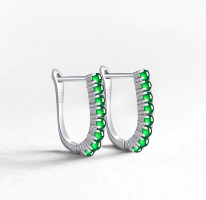 Natural Grade A Elegant Green Jadeite Hoop Earrings
