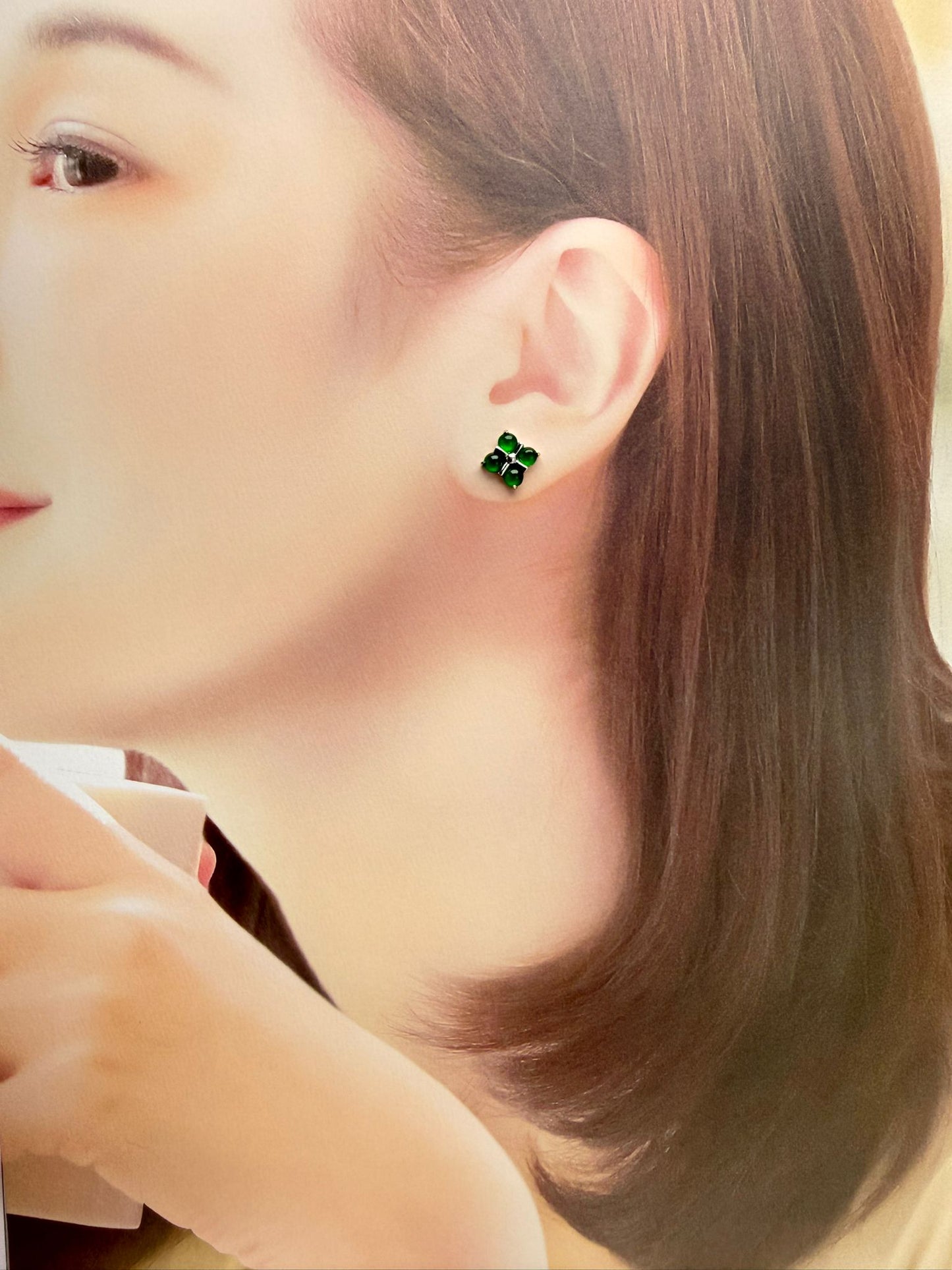 Natural Grade A Clover-Shaped Green Jadeite Earring | Classic Charm with a Touch of Nature