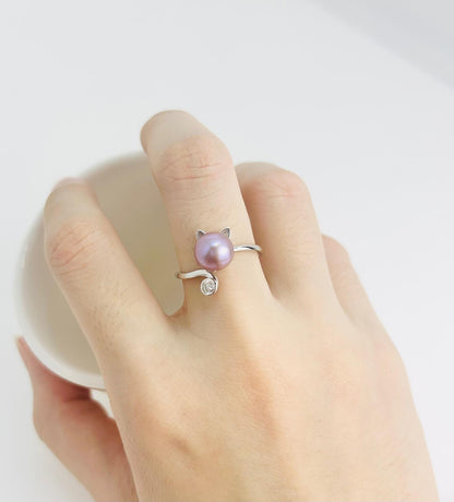 Adorable Freshwater Pearls (7-8mm) Cat Ring