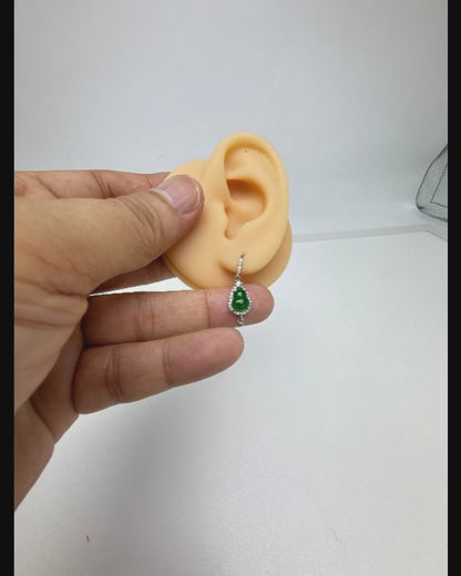 Natural Grade A Elegant Jadeite Jade HuLu Earrings with Sparkling Accents