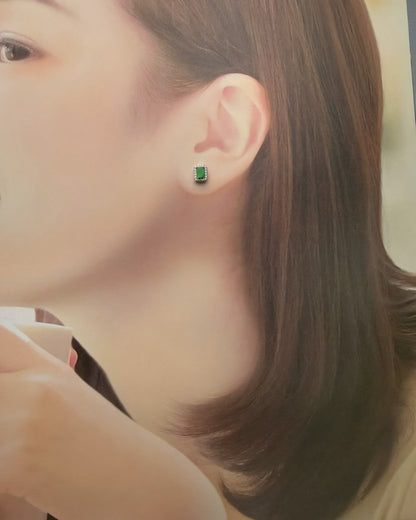 Natural Grade A Icy Green Jadeite Stud Earrings | Elegant Natural Jade Jewelry