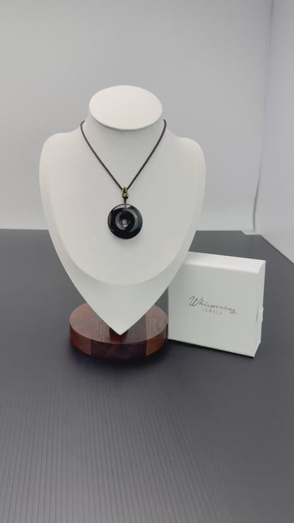Natural Rainbow Obsidian（彩虹黑耀石）"Pin An" (平安扣) Pendant