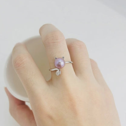 Adorable Freshwater Pearls (7-8mm) Cat Ring